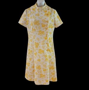 Vintage 1950s Handmade Dress‎ Yellow & White Floral Size M